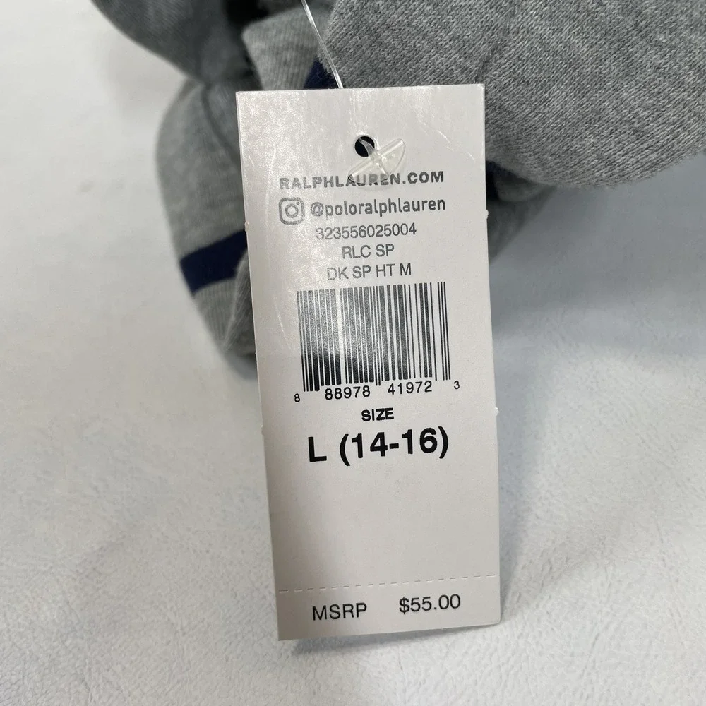 Ralph Lauren Gray Striped Hoodie with Navy Stripes and Red Pony